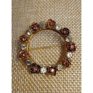 Vintage Wreath Circle Rose Brooch Pin